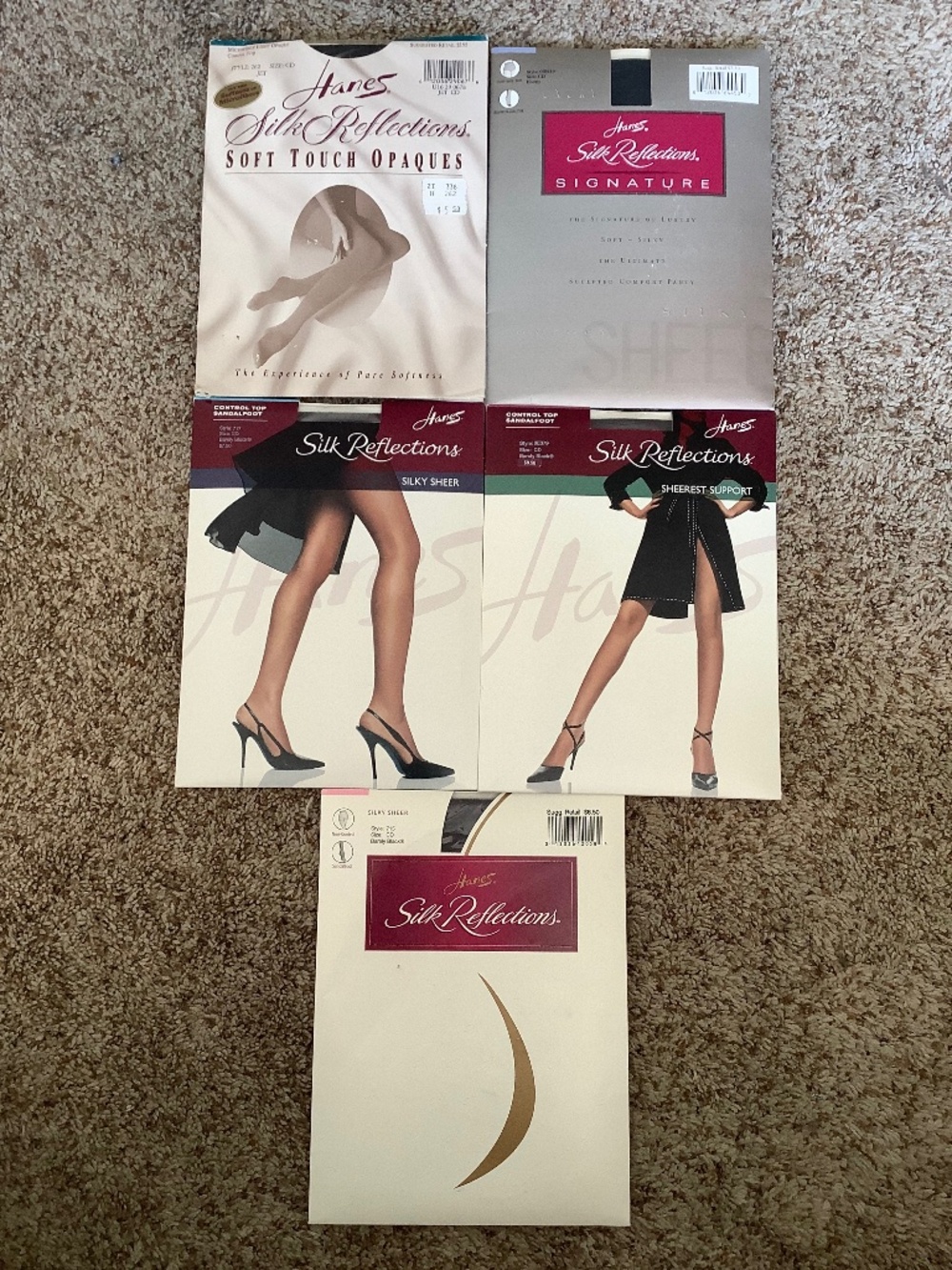 5 Pairs HANES Silk Reflections Control Top PANTYHOSE Size CD Nylons NEW Black